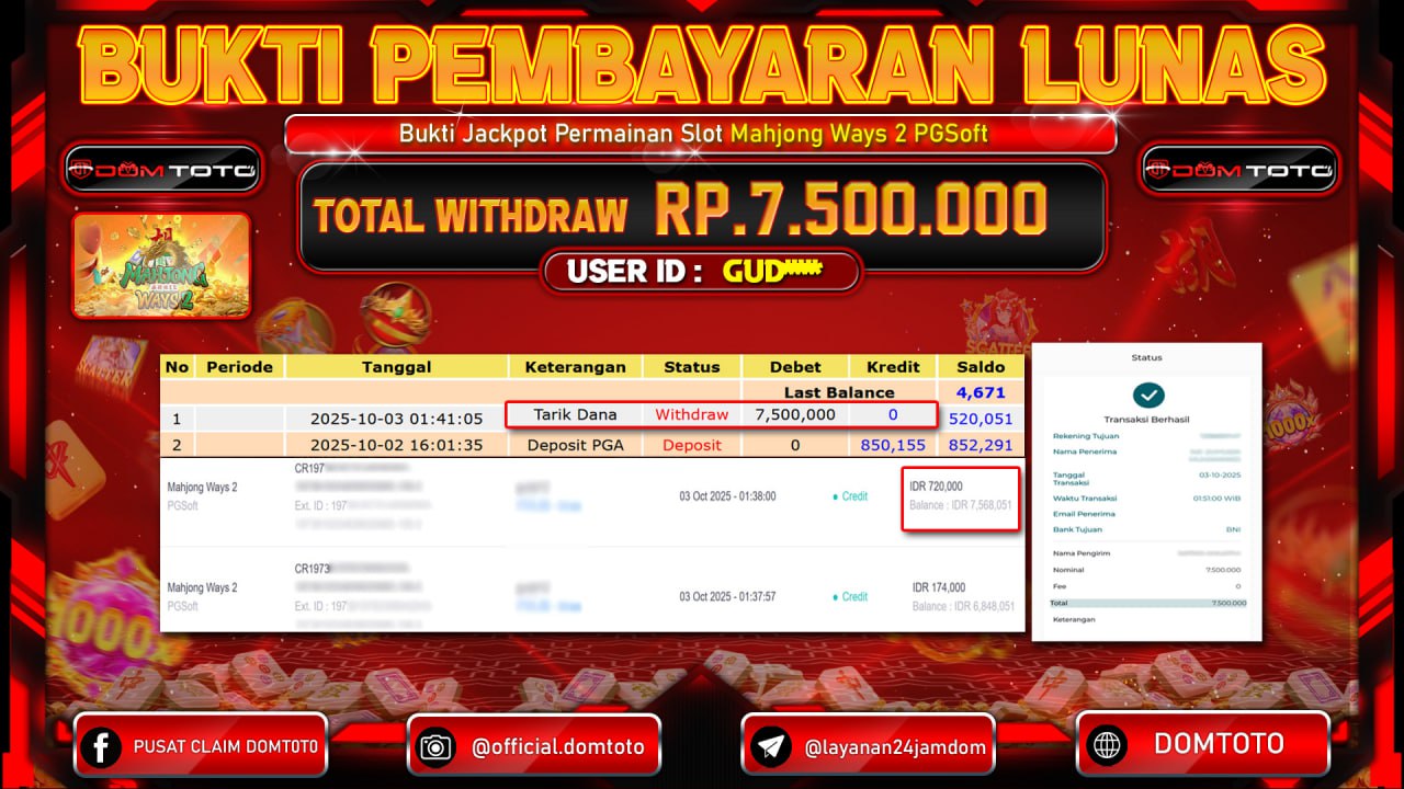 JACKPOT Slot Mahjong Ways 2 PGSoft 03 OKTOBER 2025